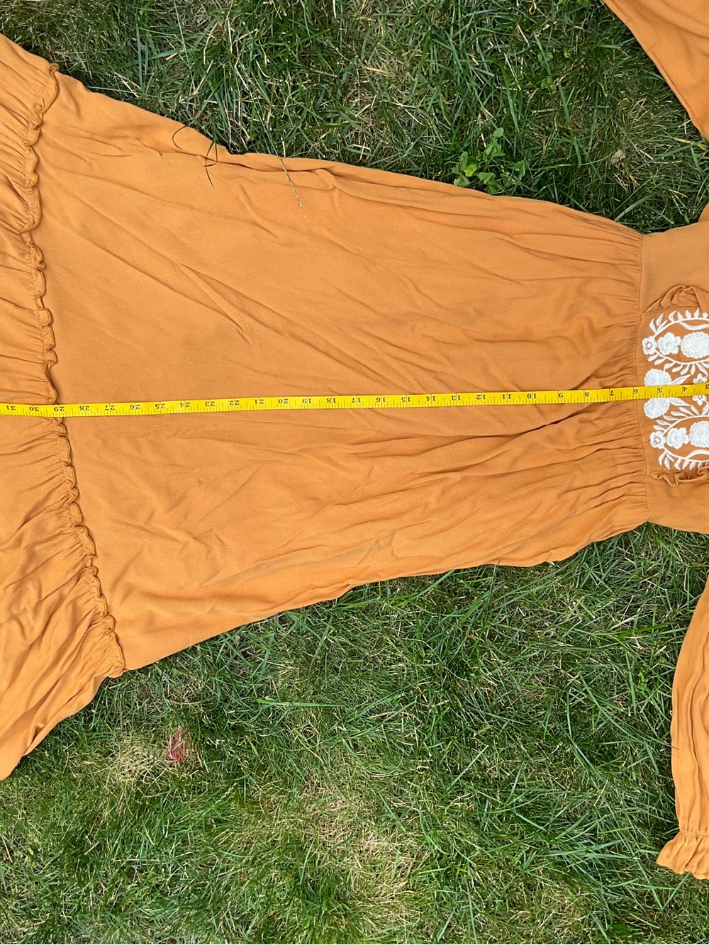 For Love And Lemons Mustard Long Sleeve Embroidered Midi Dress - Picture 6 of 11